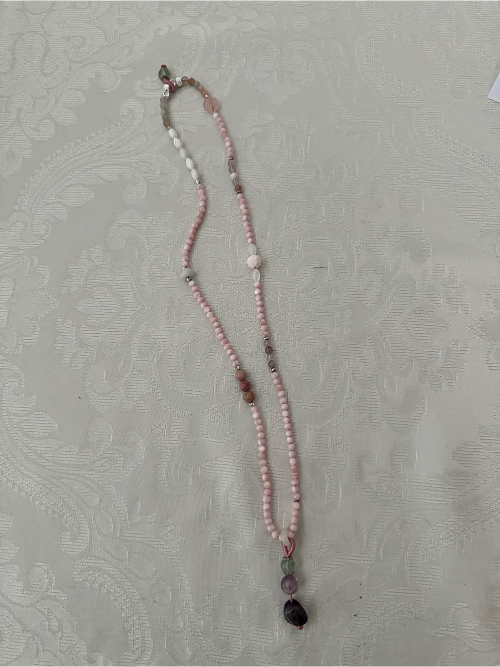 Delicate Pink mother of pearl Beaded and amethyst Pendant Necklace